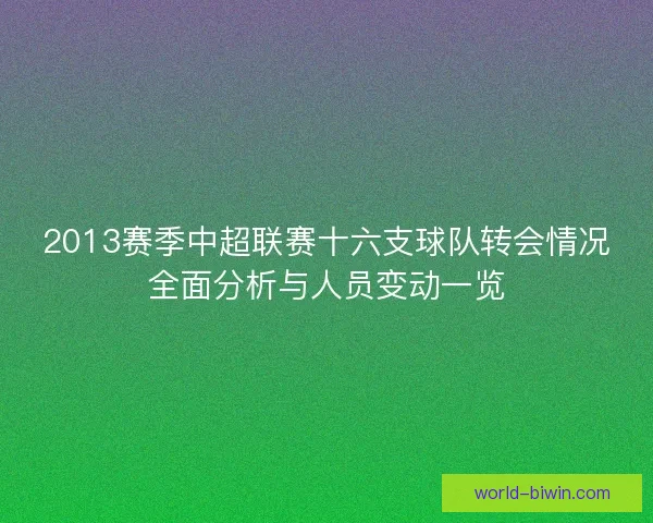 2013赛季中超联赛十六支球队转会情况全面分析与人员变动一览